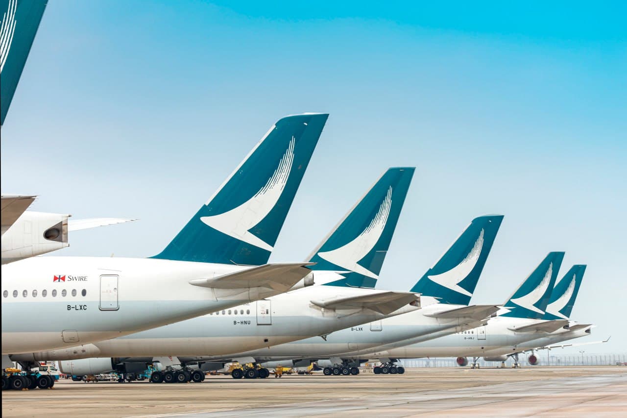 Cathay Pacific tails at sunset