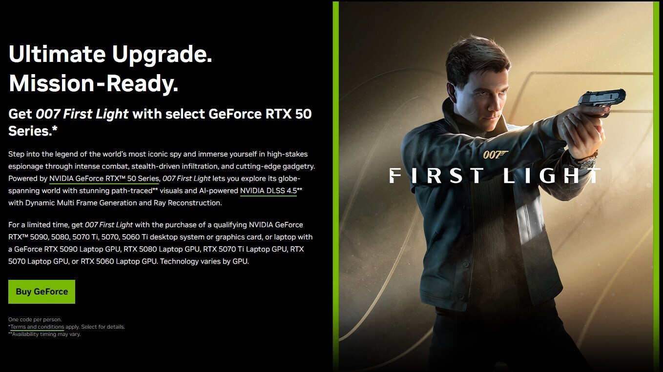 NVIDIA, 일부 GeForce 50 시리즈 GPU 및 사전 구축된 제품과 함께 007 First Light 번들 제공